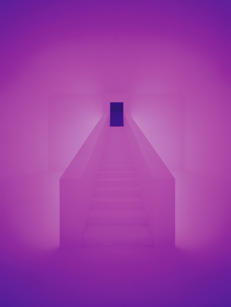 Purple hallway with dark door via Archillect